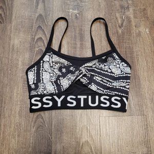 STUSSY SPORT BLACK PAISLEY BANDANA TWIST BRA XS